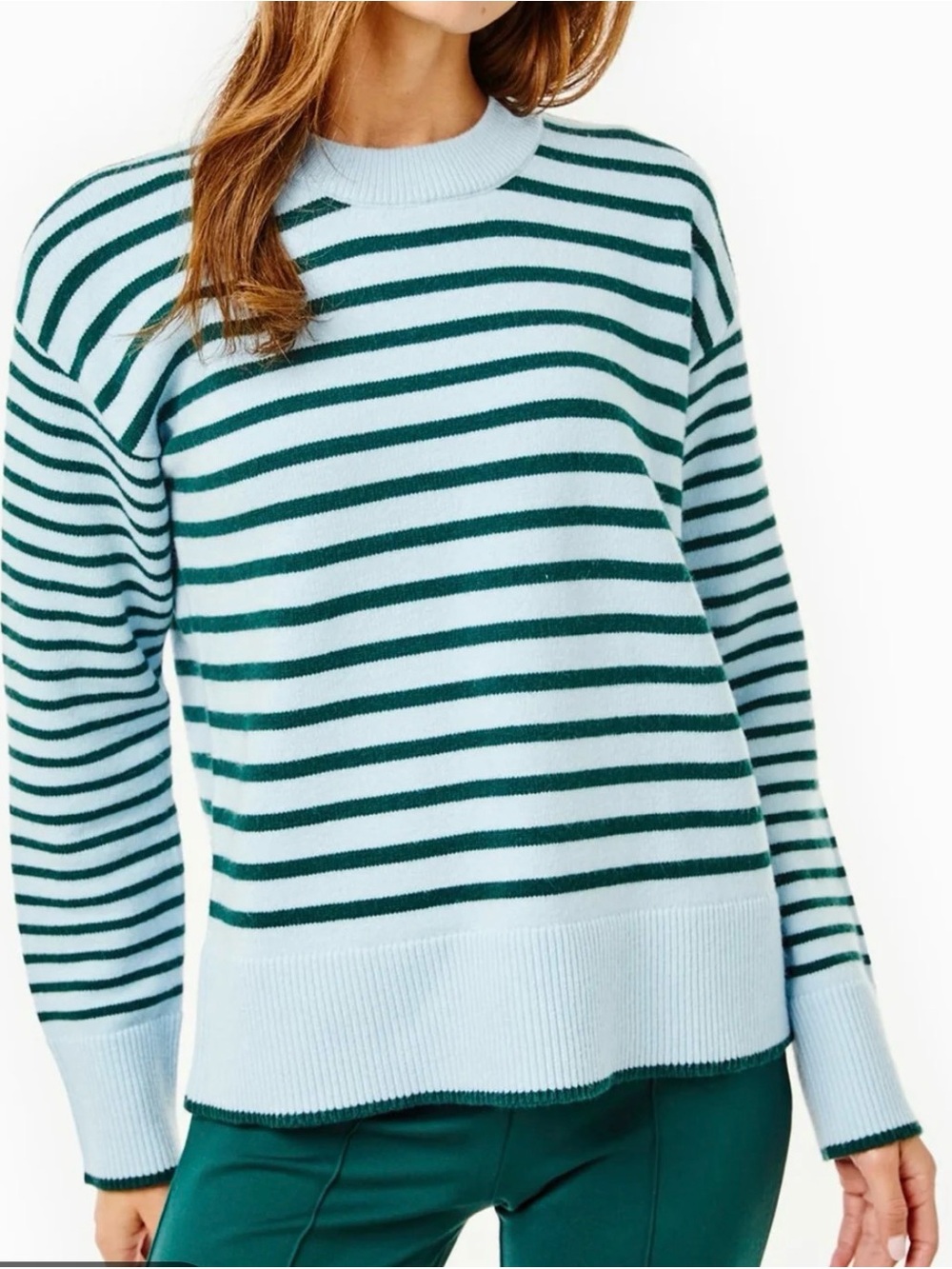 Addison Bay Carlyle Crewneck Sweater in Light Blue and Dark Green